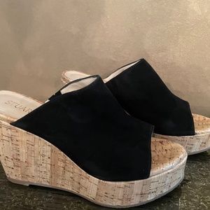 Stuart Weitzman suede slides with platforms